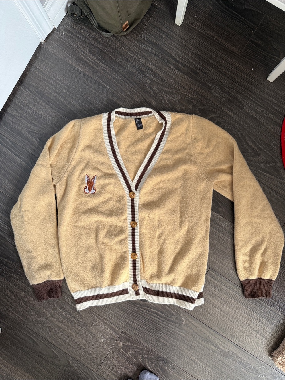 Cozy Beige Contrast-Trim Cardigan Sweater